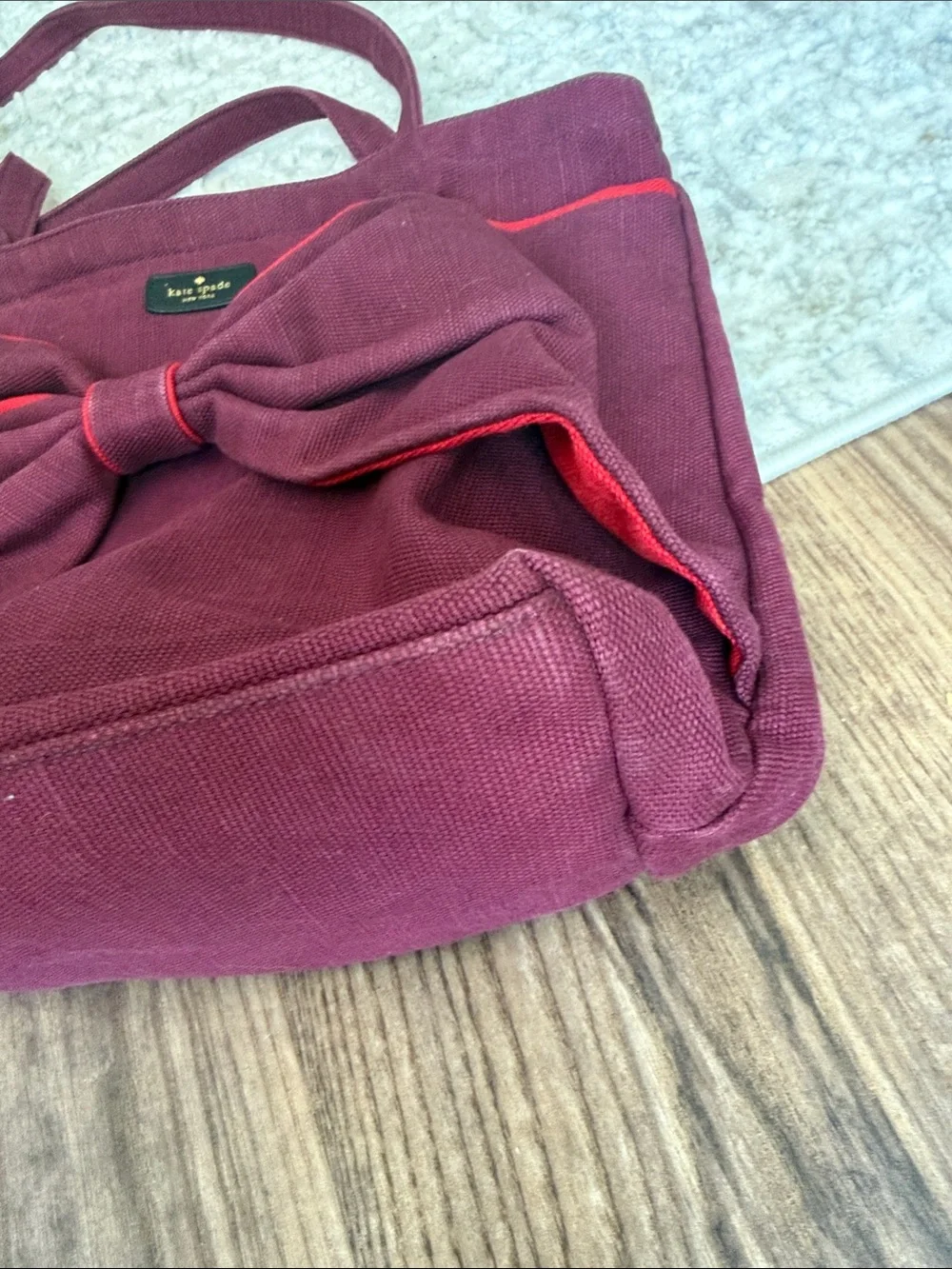 KATE SPADE Jack Spade On Purpose Canvas Bow Tote Bag in Cherry UVRU0161